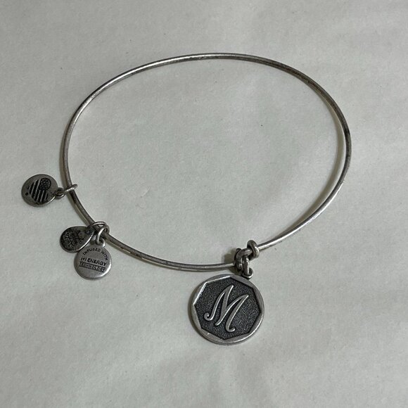 4 Monogramed "M" Bracelets Adjustable Bangle Stackable Silver Tone - Picture 5 of 7